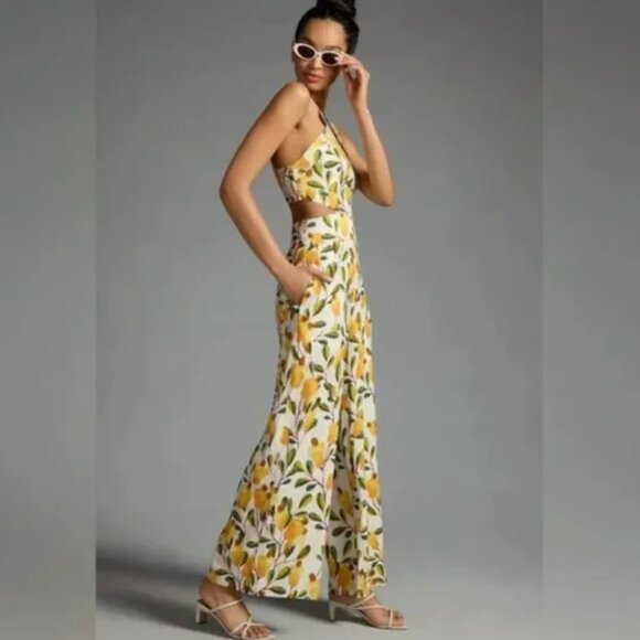 FARM RIO Halter Cutout Wide-Leg Jumpsuit-Size L-shorter length - Picture 2 of 11